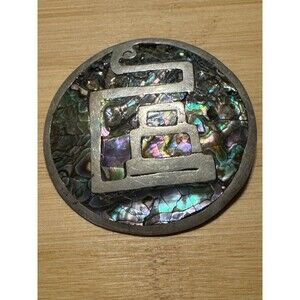 Taxco Vintage Sterling Silver Brooch Pendant Abalone Inlay Mexico